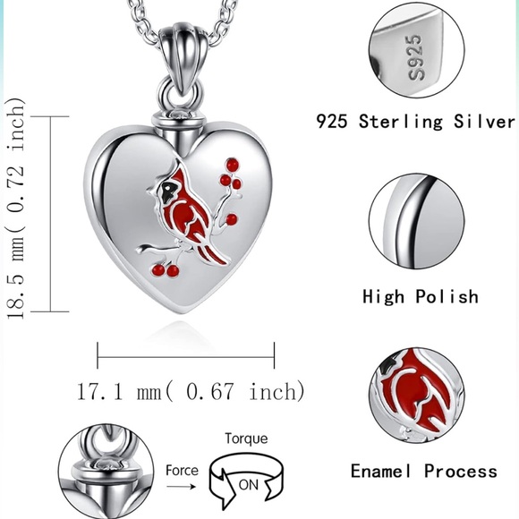 18k Cardinal Necklace or Bracelet Urn Keepsake Loved Ones Memorial Jewelry - Picture 7 of 11